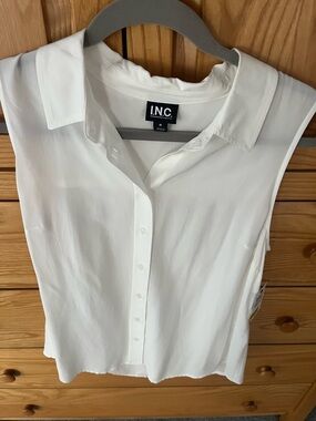 INC International Concepts White Sleeveless Button-Front Collared Top M NWT